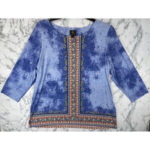 JM Collection Womens Jacquard Top Blue Lilac 1X Bohemian Style